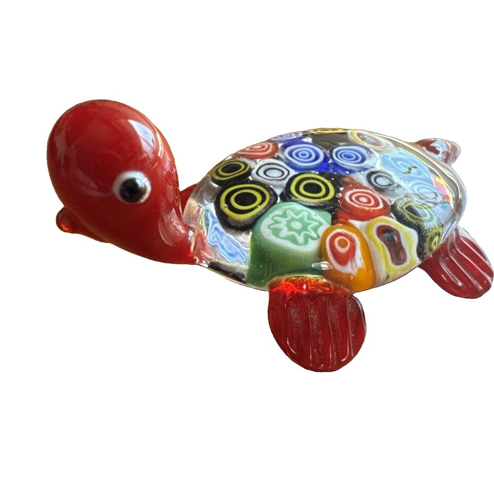 Italian Murano Style Millefiori Mosaic Glass Turtle Figurine Excellent Condt